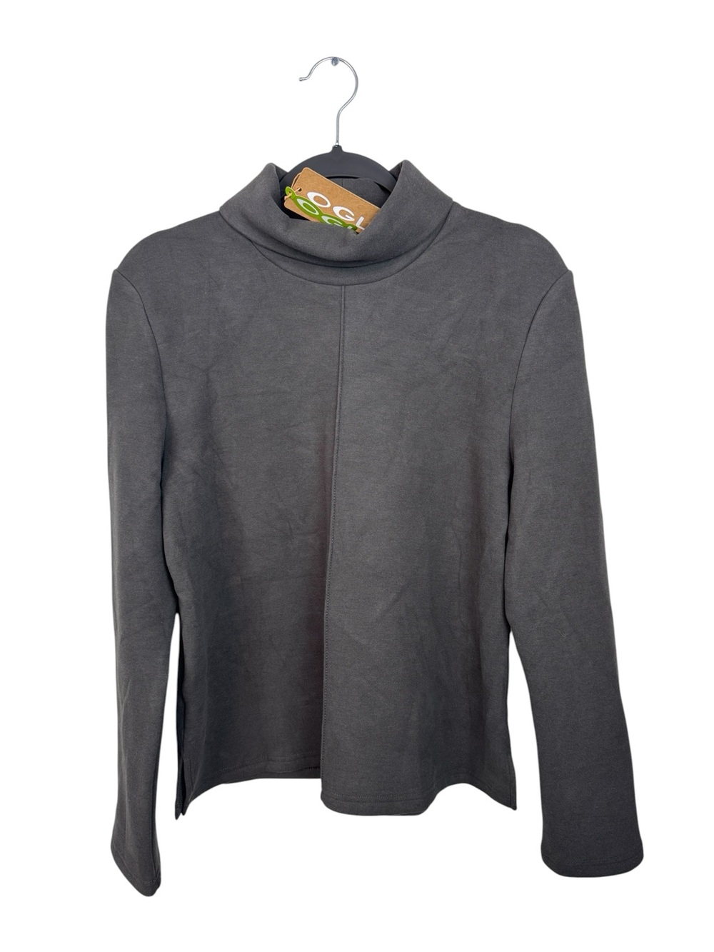 OGL FuzzLuxe Dark Gray Turtleneck Split Hem Long Sleeve Top